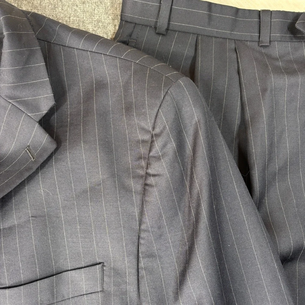 Lauren Ralph Lauren Mens 44R Navy Blue Pinstripe 100% Wool 3-Button Suit 38X30
